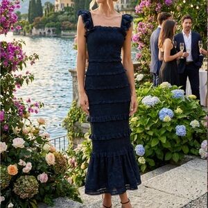 Navy Ruffle Tiered Maxi Skirt - Elegant Women’s Evening Skirt